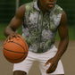 African Leopard Floral Pattern Sleeveless Zip Hoodie Safari Moss