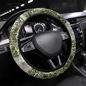 African Leopard Floral Pattern Steering Wheel Cover Safari Moss