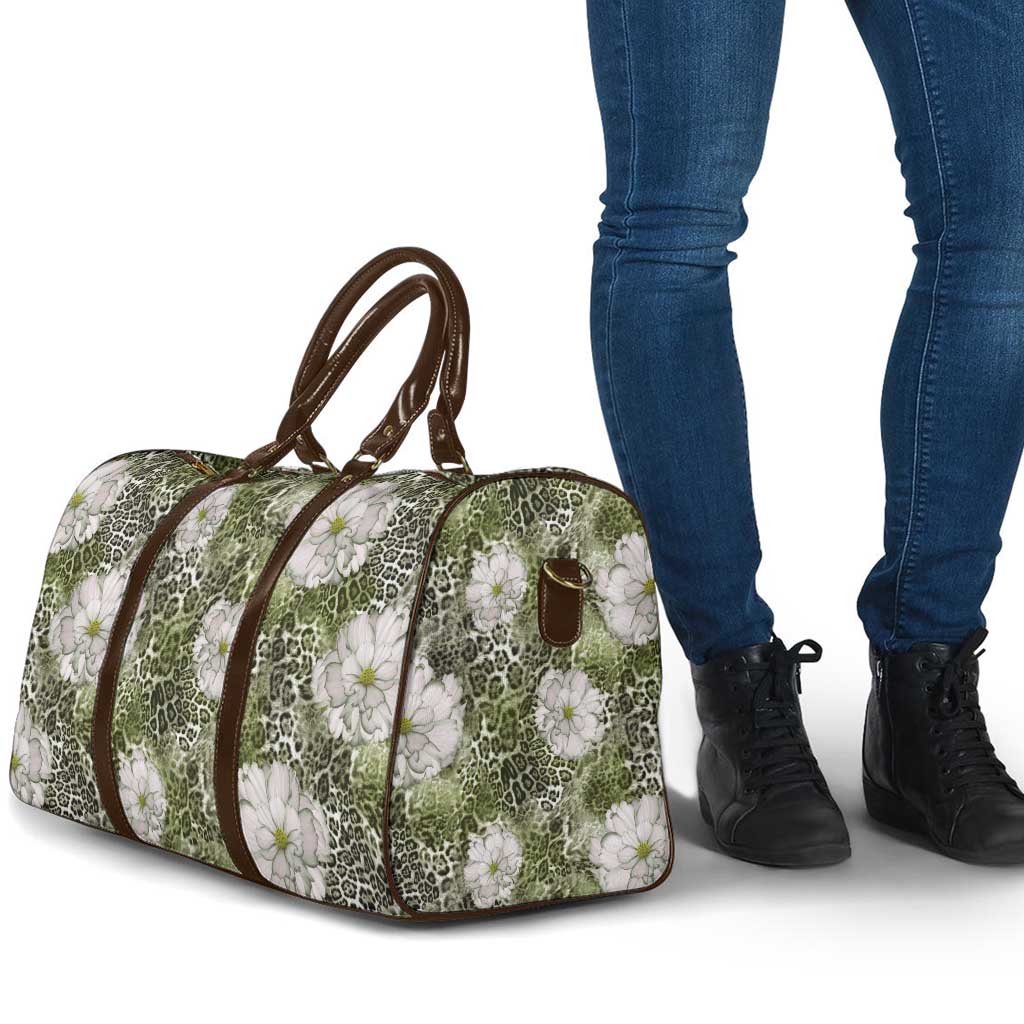 African Leopard Floral Pattern Travel Bag Safari Moss