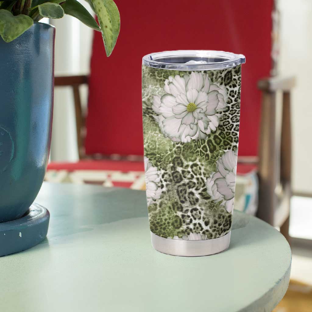 African Leopard Floral Pattern Tumbler Cup Safari Moss
