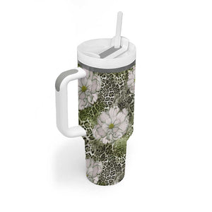 African Leopard Floral Pattern Tumbler With Handle Safari Moss