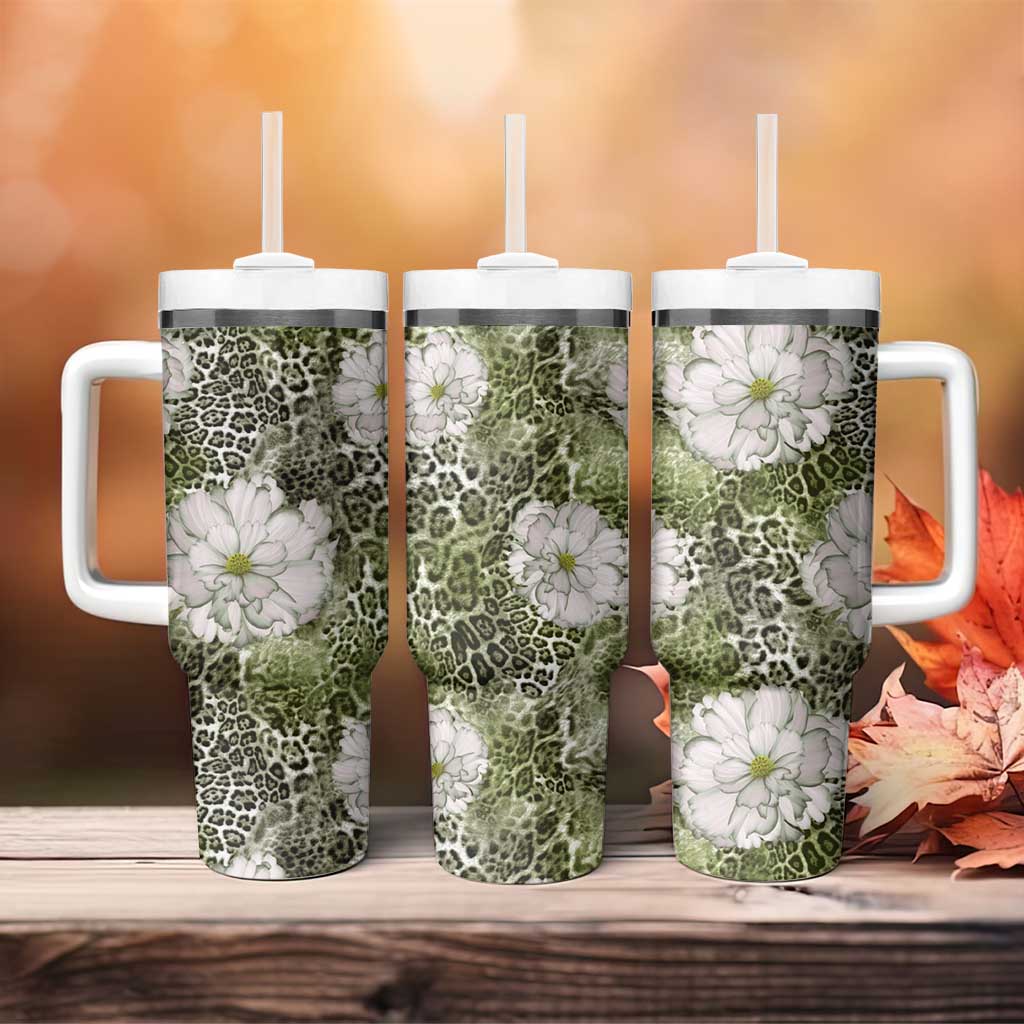 African Leopard Floral Pattern Tumbler With Handle Safari Moss
