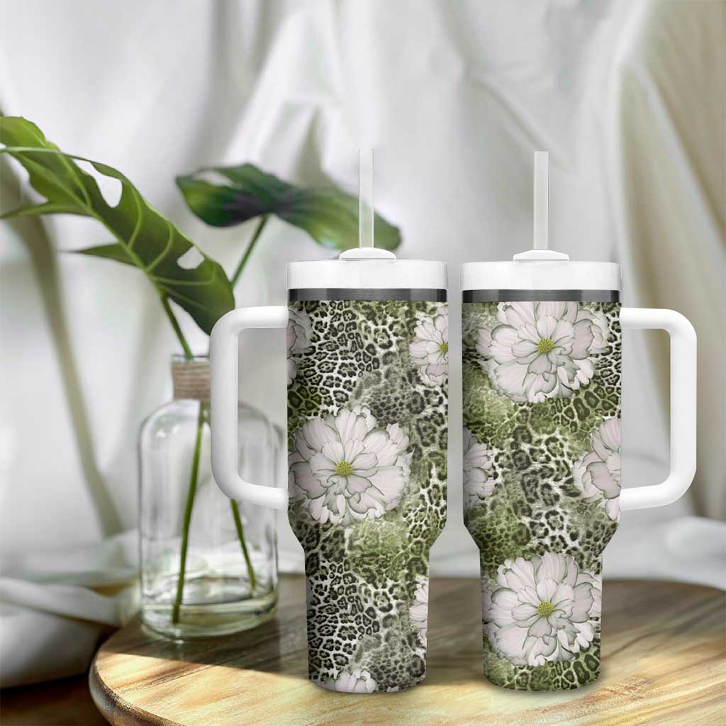 African Leopard Floral Pattern Tumbler With Handle Safari Moss