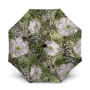 African Leopard Floral Pattern Umbrella Safari Moss