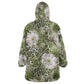 African Leopard Floral Pattern Wearable Blanket Hoodie Safari Moss