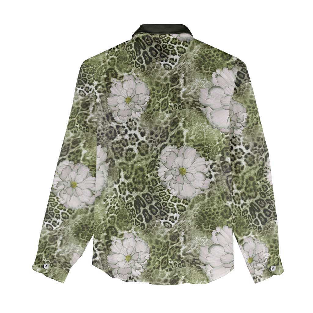 African Leopard Floral Pattern Women Casual Shirt Safari Moss