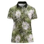 African Leopard Floral Pattern Women Polo Shirt Safari Moss