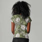 African Leopard Floral Pattern Women V-Neck T-Shirt Safari Moss