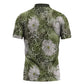 African Leopard Floral Pattern Zipper Polo Shirt Safari Moss