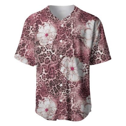 African Leopard Floral Pattern Baseball Jersey Sunset Mauve