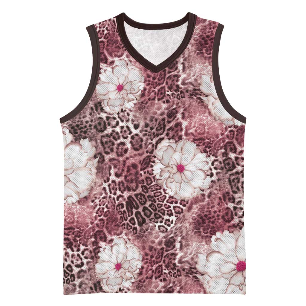 African Leopard Floral Pattern Basketball Jersey Sunset Mauve