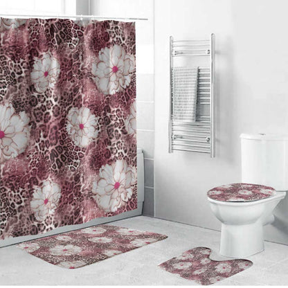 African Leopard Floral Pattern Bathroom Set Sunset Mauve