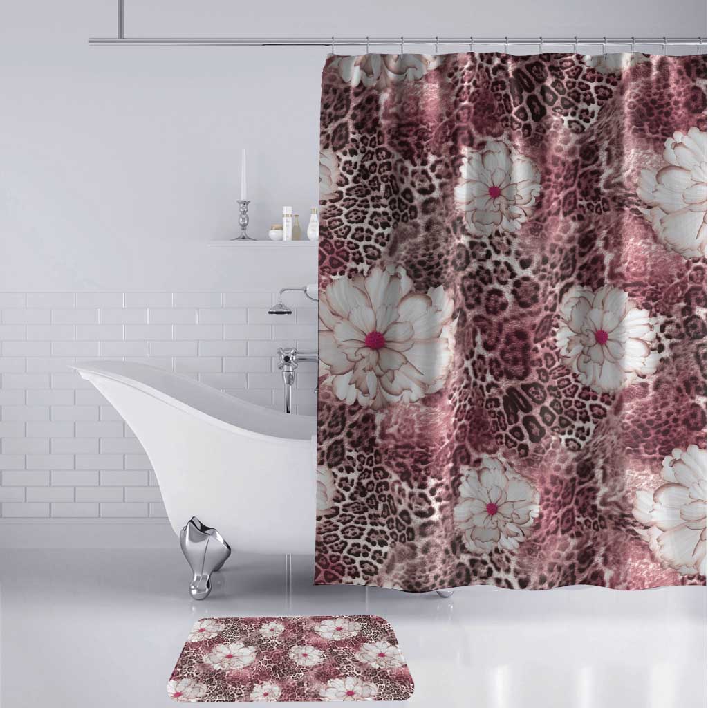 African Leopard Floral Pattern Bathroom Set Sunset Mauve