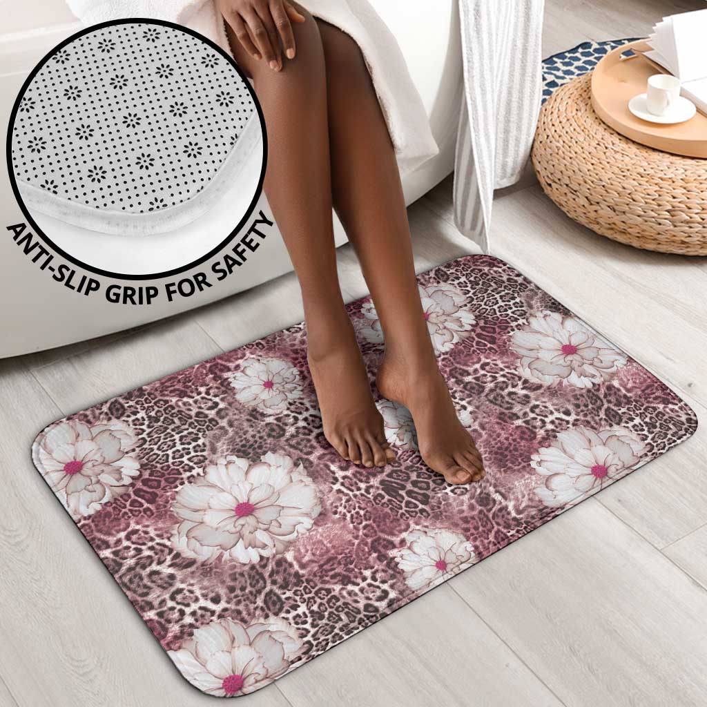 African Leopard Floral Pattern Bathroom Set Sunset Mauve