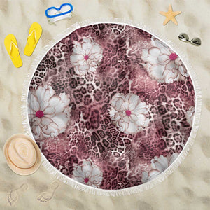 African Leopard Floral Pattern Beach Blanket Sunset Mauve