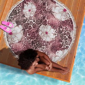 African Leopard Floral Pattern Beach Blanket Sunset Mauve