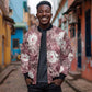 African Leopard Floral Pattern Bomber Jacket Sunset Mauve