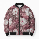 African Leopard Floral Pattern Bomber Puffer Jacket Sunset Mauve