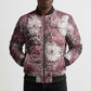 African Leopard Floral Pattern Bomber Puffer Jacket Sunset Mauve