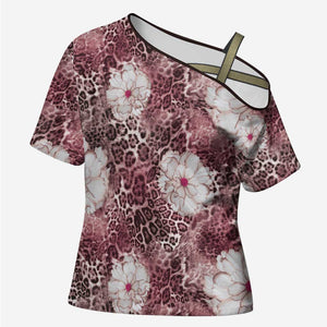 African Leopard Floral Pattern Cross Shoulder Shirt Sunset Mauve