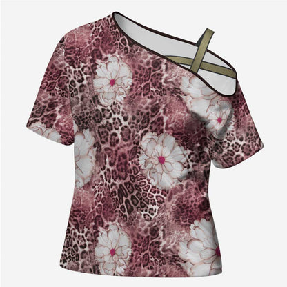 African Leopard Floral Pattern Cross Shoulder Shirt Sunset Mauve