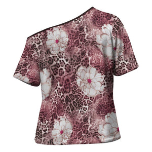 African Leopard Floral Pattern Cross Shoulder Shirt Sunset Mauve