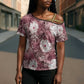 African Leopard Floral Pattern Cross Shoulder Shirt Sunset Mauve