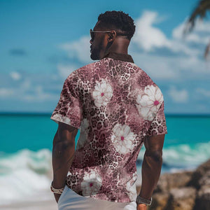 African Leopard Floral Pattern Hawaiian Shirt Sunset Mauve