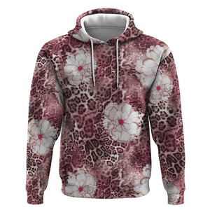 African Leopard Floral Pattern Hoodie Sunset Mauve