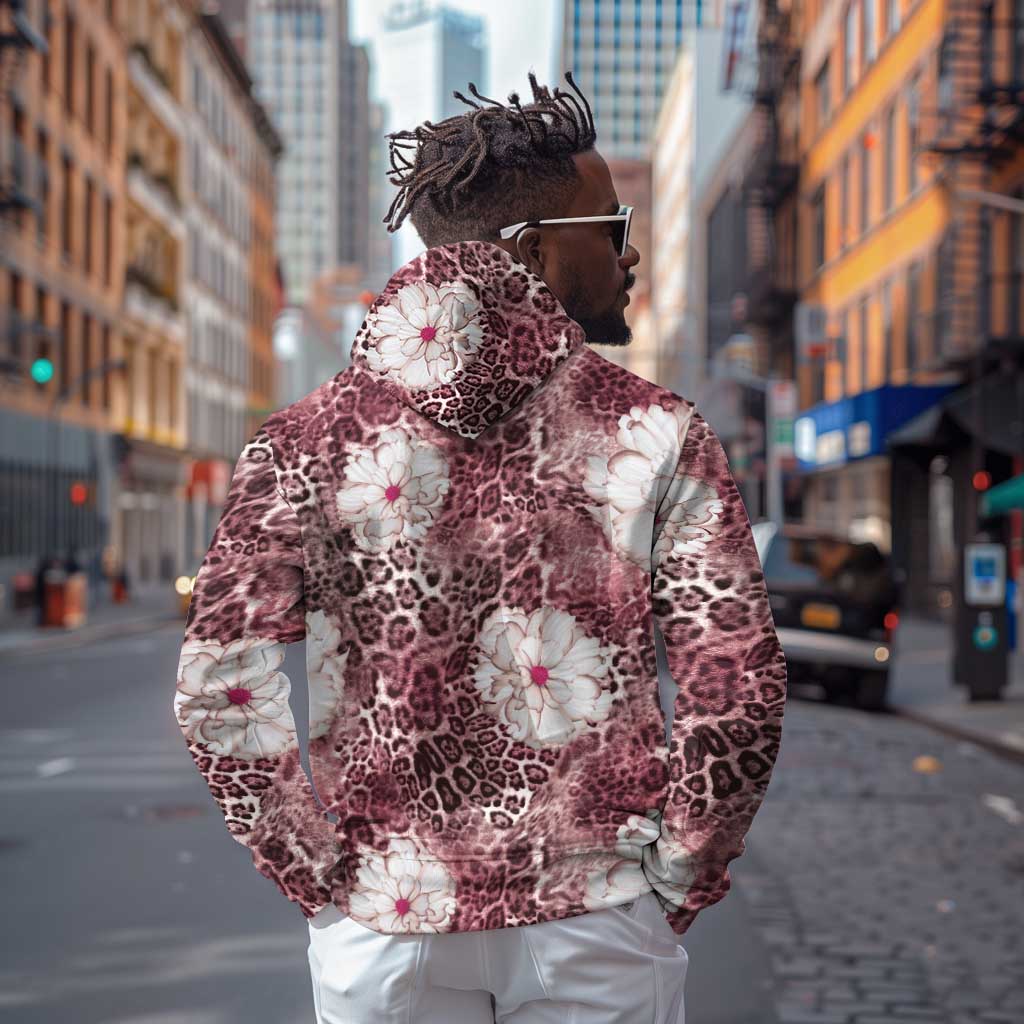 African Leopard Floral Pattern Hoodie Sunset Mauve