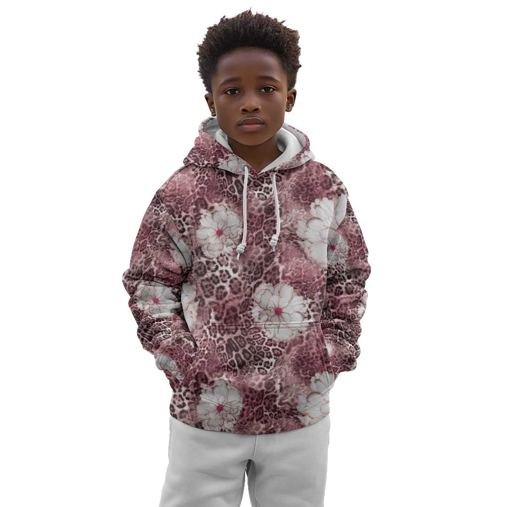 African Leopard Floral Pattern Kid Hoodie Sunset Mauve