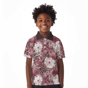 African Leopard Floral Pattern Kid Polo Shirt Sunset Mauve