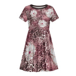 African Leopard Floral Pattern Kid Short Sleeve Dress Sunset Mauve