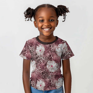 African Leopard Floral Pattern Kid T shirt Sunset Mauve