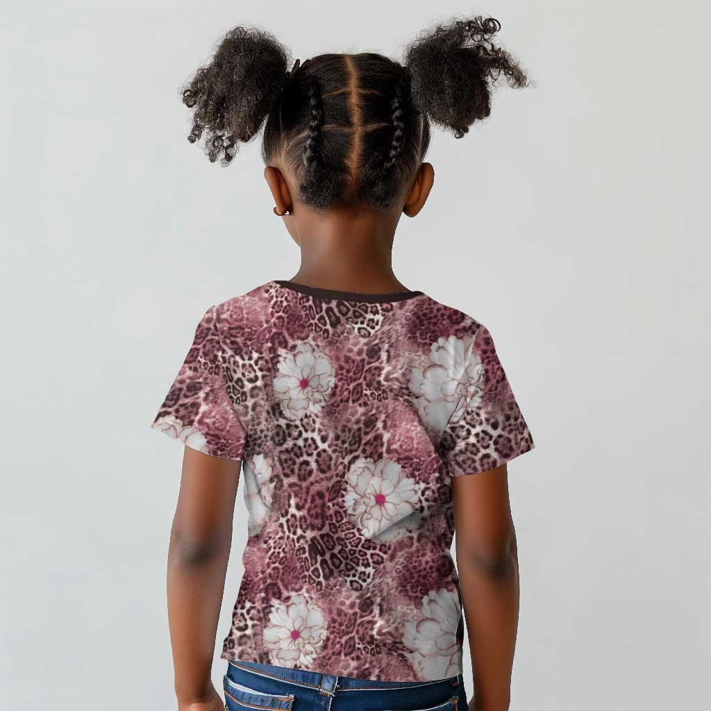 African Leopard Floral Pattern Kid T shirt Sunset Mauve
