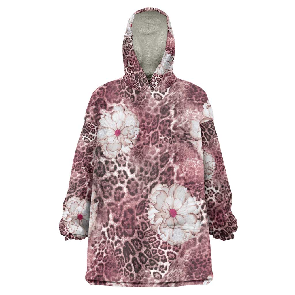 African Leopard Floral Pattern Kid Wearable Blanket Hoodie Sunset Mauve
