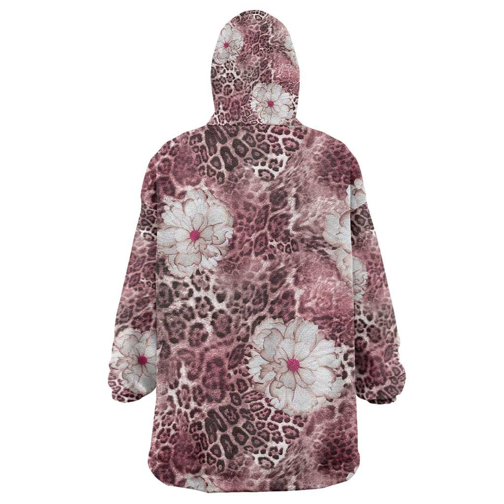 African Leopard Floral Pattern Kid Wearable Blanket Hoodie Sunset Mauve