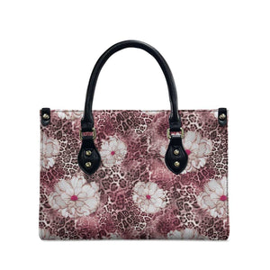 African Leopard Floral Pattern Leather Bag Sunset Mauve