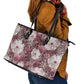 African Leopard Floral Pattern Leather Tote Bag Sunset Mauve