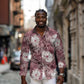 African Leopard Floral Pattern Long Sleeve Button Shirt Sunset Mauve