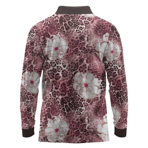 African Leopard Floral Pattern Long Sleeve Polo Shirt Sunset Mauve
