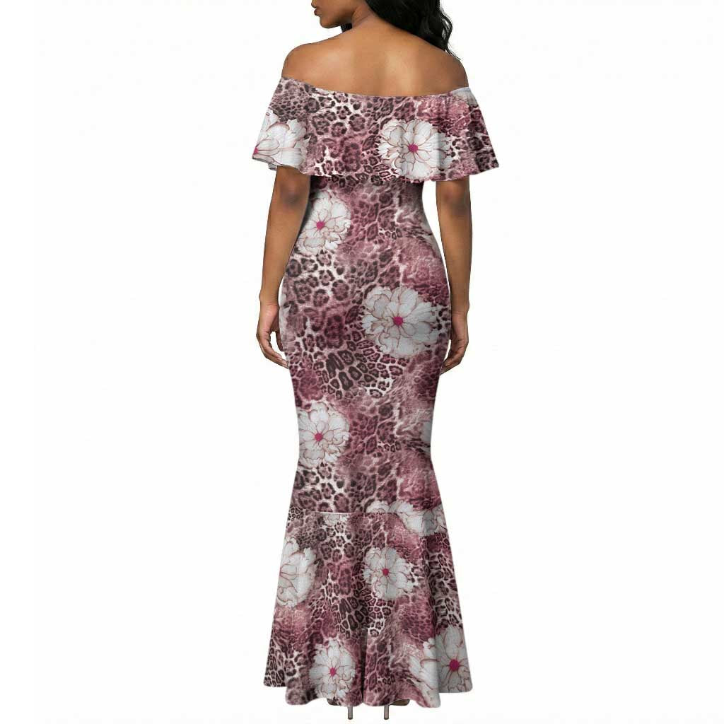 African Leopard Floral Pattern Mermaid Dress Sunset Mauve