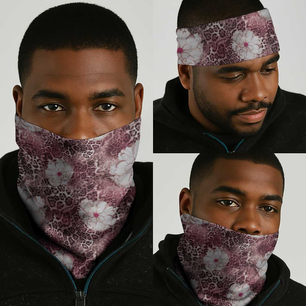 African Leopard Floral Pattern Neck Gaiter Sunset Mauve