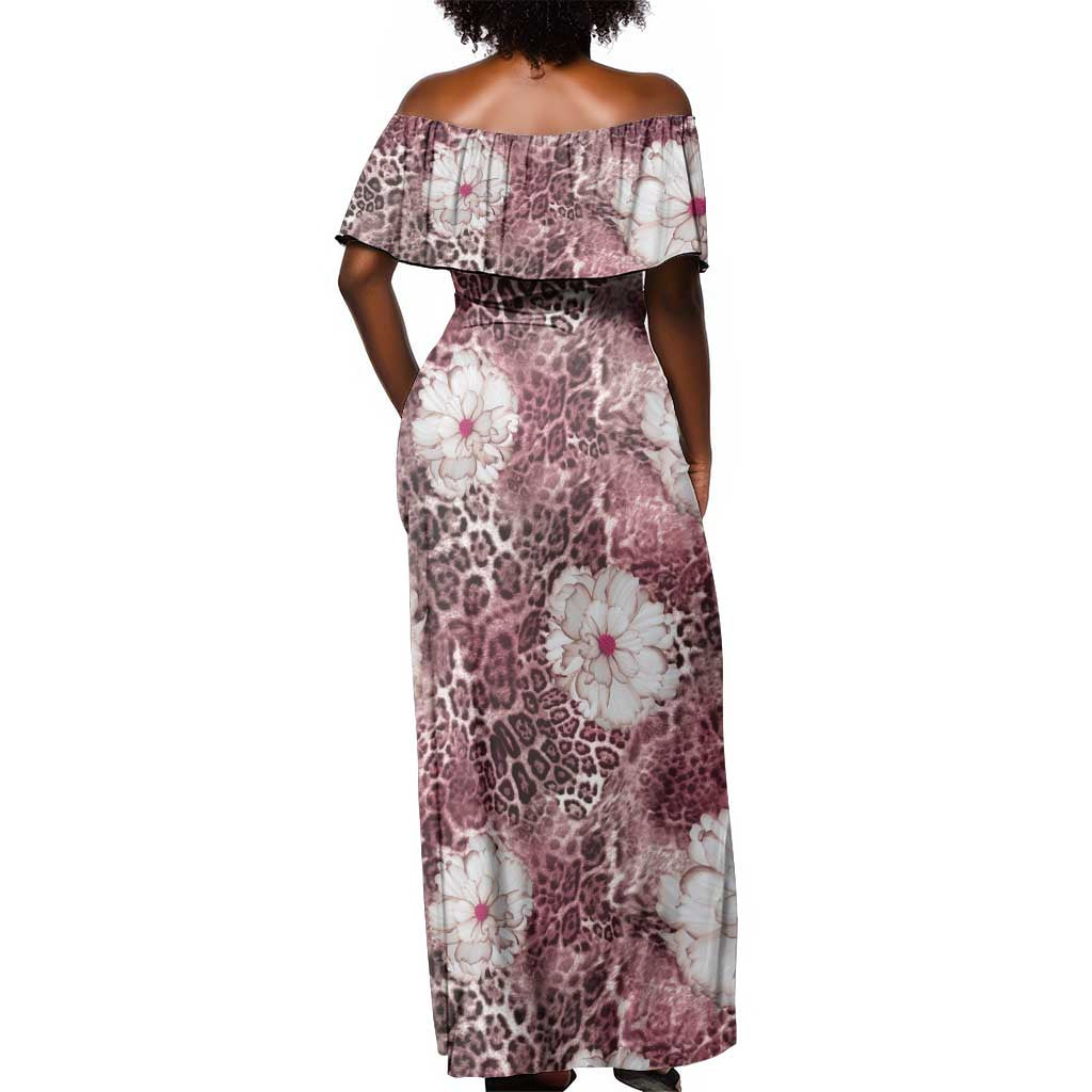 African Leopard Floral Pattern Off Shoulder Maxi Dress Sunset Mauve