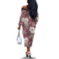 African Leopard Floral Pattern Off The Shoulder Long Sleeve Dress Sunset Mauve