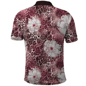 African Leopard Floral Pattern Polo Shirt Sunset Mauve
