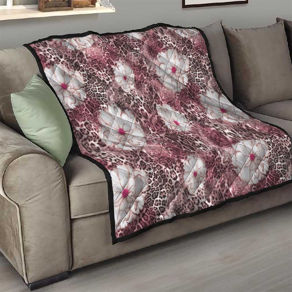 African Leopard Floral Pattern Quilt Sunset Mauve