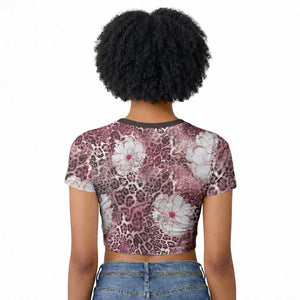 African Leopard Floral Pattern Raglan Cropped T shirt Sunset Mauve