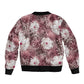 African Leopard Floral Pattern Sleeve Zip Bomber Jacket Sunset Mauve