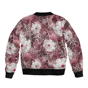 African Leopard Floral Pattern Sleeve Zip Bomber Jacket Sunset Mauve